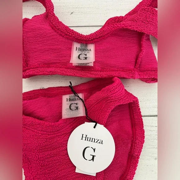 Hunza G Juno Two Piece Crinkle Bikini Swim Set Raspberry Pink NWT OS - Picture 13 of 16